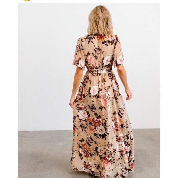 Baltic Born Uma Velvet Maxi Dress Beige Small Floral Shimmer NO BELT - Picture 3 of 13